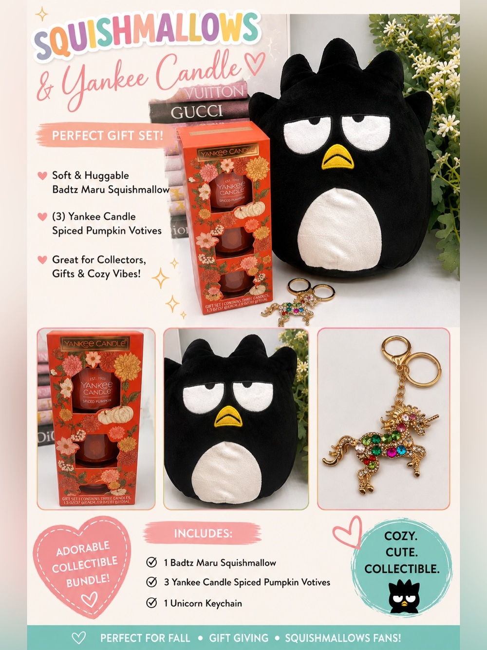 Hello Kitty Black & White Badtz-Maru Plush Gift Set